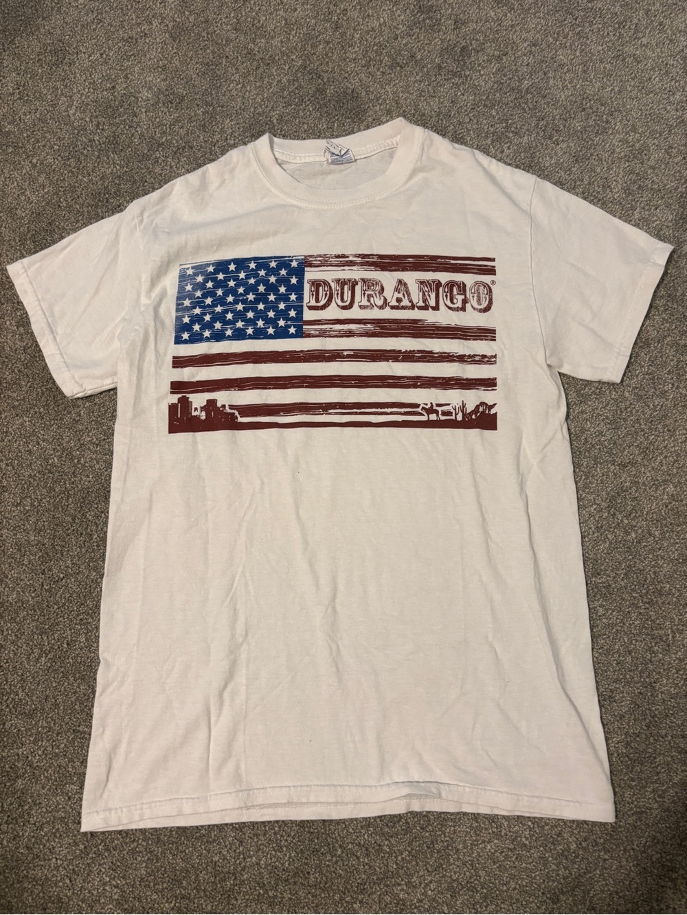 Durango White Tee with American Flag Graphic
